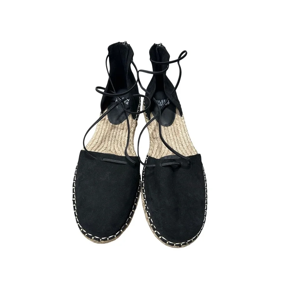 Eileen Fisher Womens Black Suede Lace Up Espadrille Flats Size‎ 8
